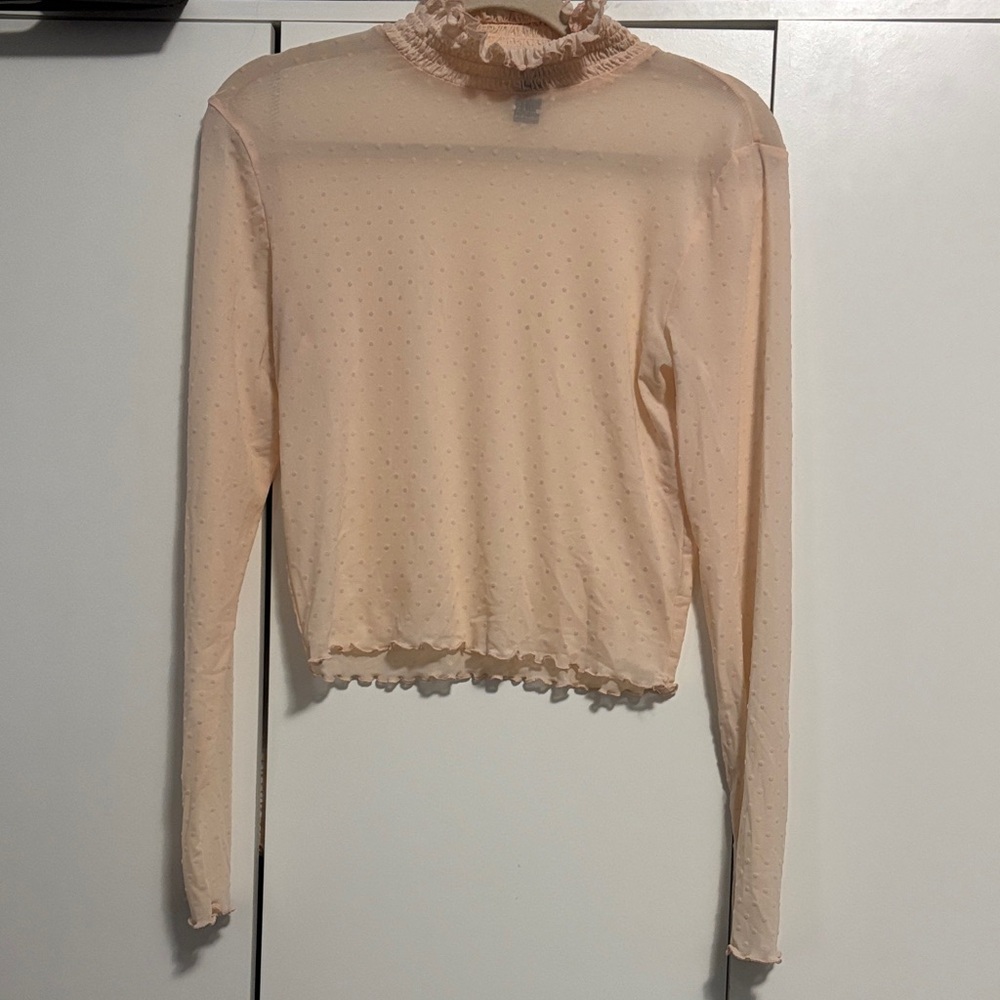 Forever 21 Cream Ruffle Long Sleeve Blouse